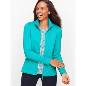 T by Talbots Scuba Jacket Med Teal Full Zip Pockets Travel Stretch Preppy Spring